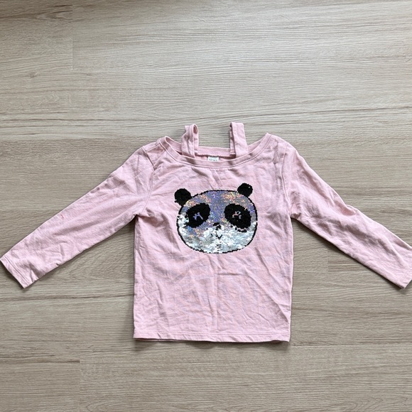 Other - Sequin Pink Panda Kids Long Sleeve  old Shoulder Top
